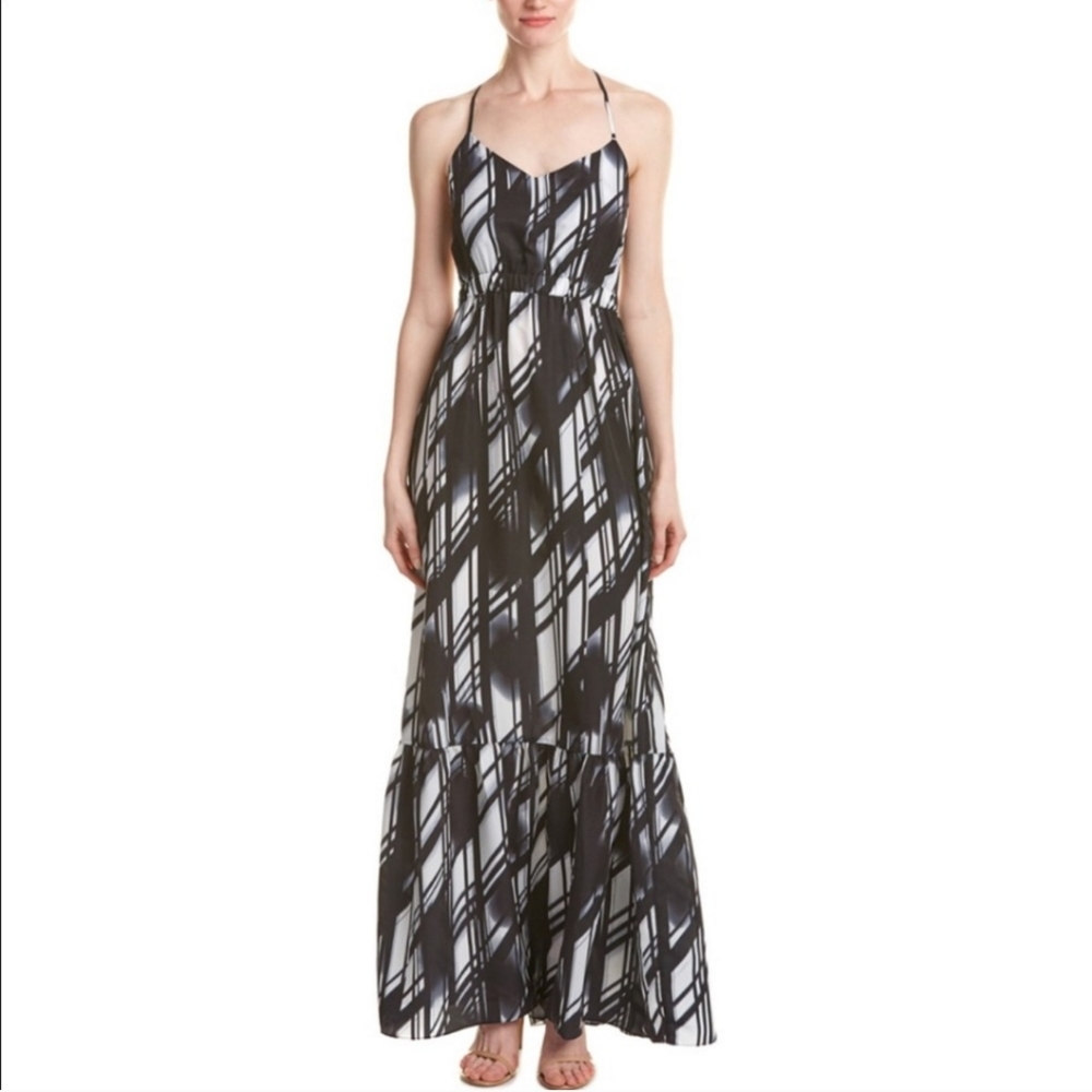 PARKER ANNA MAXI PULL-ON SPAGHETTI ADJUSTABLE CRISSCROSS STRAPS RUFFLED DRESS SM